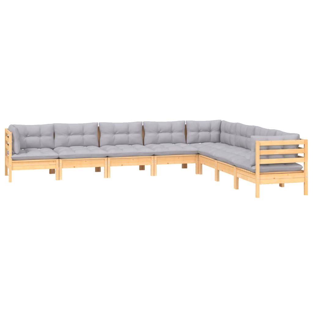 8-delige Loungeset met grijze kussens massief grenenhout is nu te koop bij PeponiXL, paradijselijk wonen!