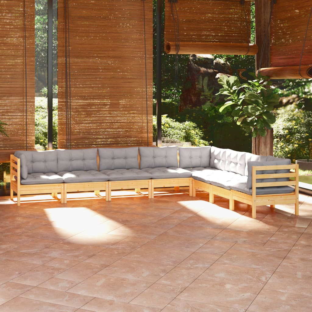 8-delige Loungeset met grijze kussens massief grenenhout is nu te koop bij PeponiXL, paradijselijk wonen!