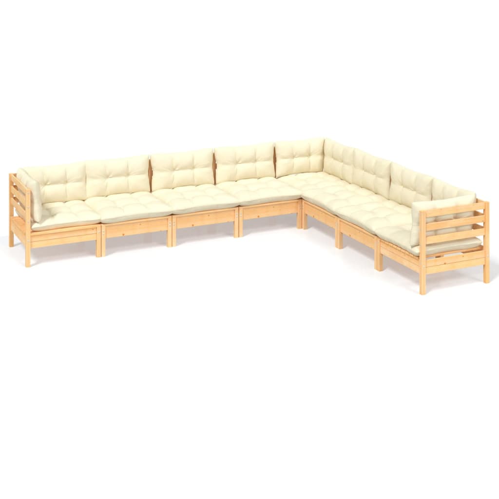 8-delige Loungeset met crèmekleurige kussens massief grenenhout is nu te koop bij PeponiXL, paradijselijk wonen!