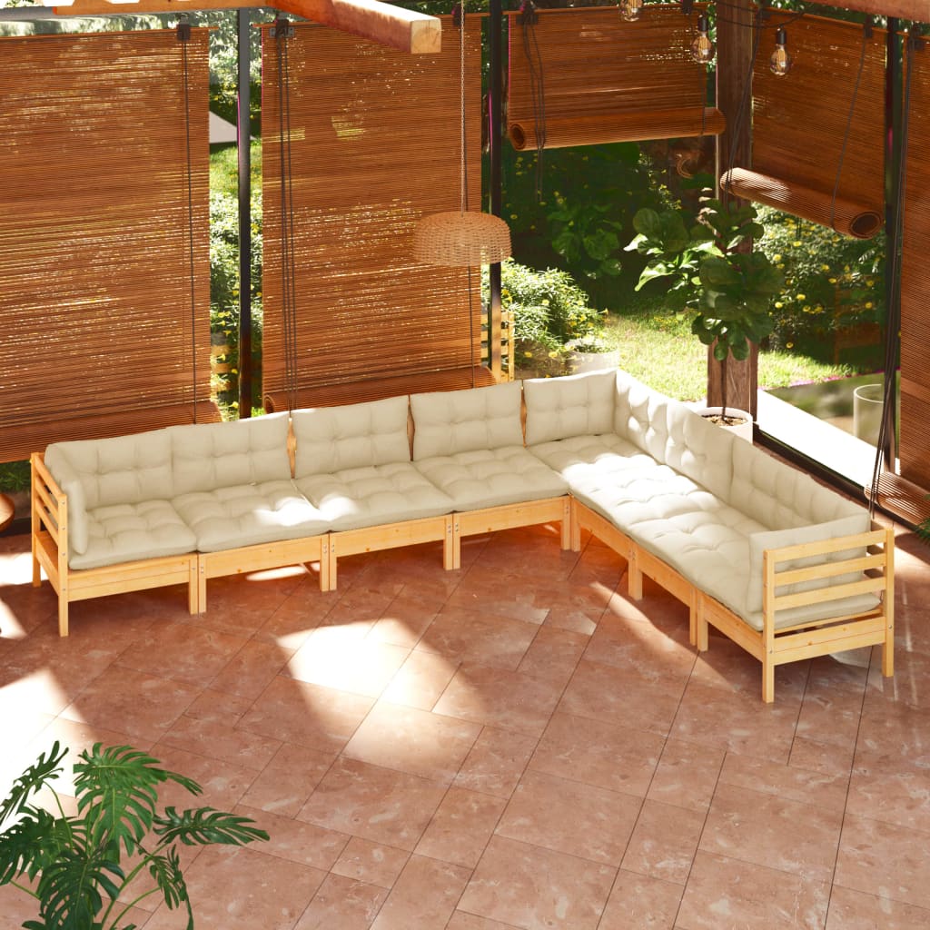 8-delige Loungeset met crèmekleurige kussens massief grenenhout is nu te koop bij PeponiXL, paradijselijk wonen!