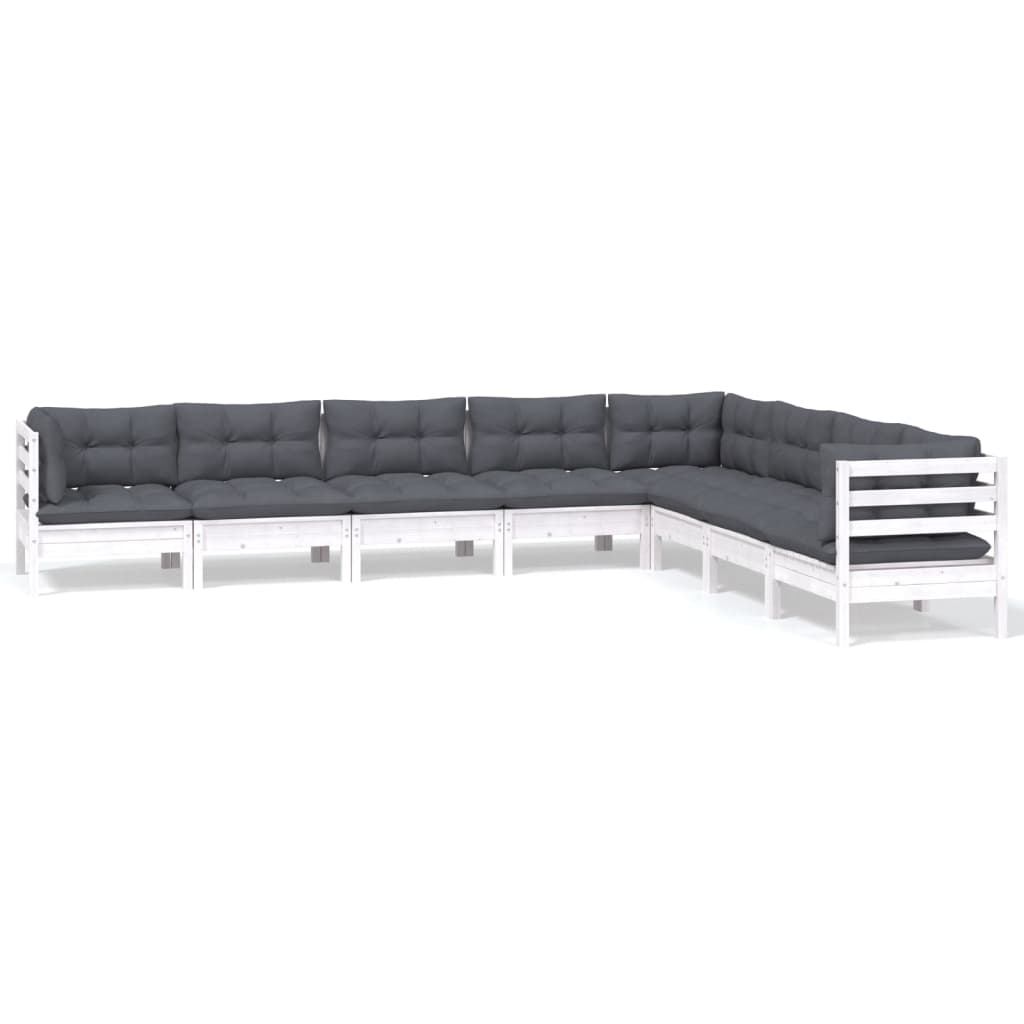 8-delige Loungeset met kussens massief grenenhout wit is nu te koop bij PeponiXL, paradijselijk wonen!