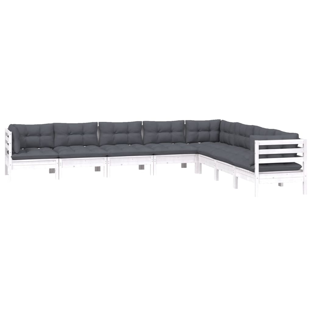 8-delige Loungeset met kussens massief grenenhout wit is nu te koop bij PeponiXL, paradijselijk wonen!