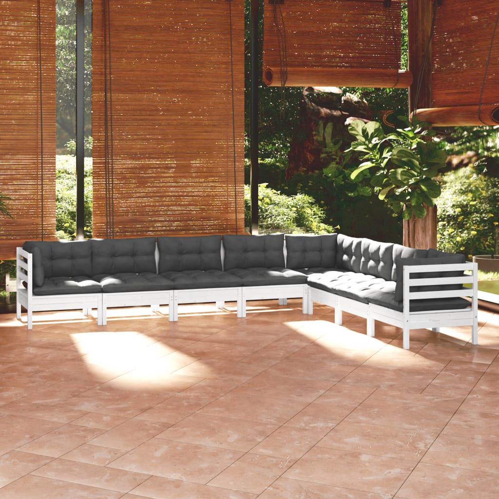 8-delige Loungeset met kussens massief grenenhout wit is nu te koop bij PeponiXL, paradijselijk wonen!