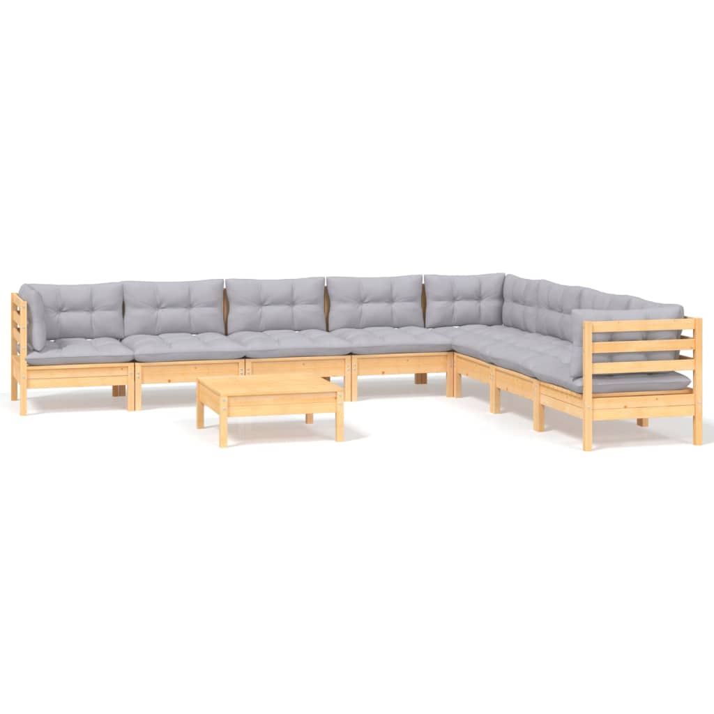 9-delige Loungeset met grijze kussens massief grenenhout is nu te koop bij PeponiXL, paradijselijk wonen!