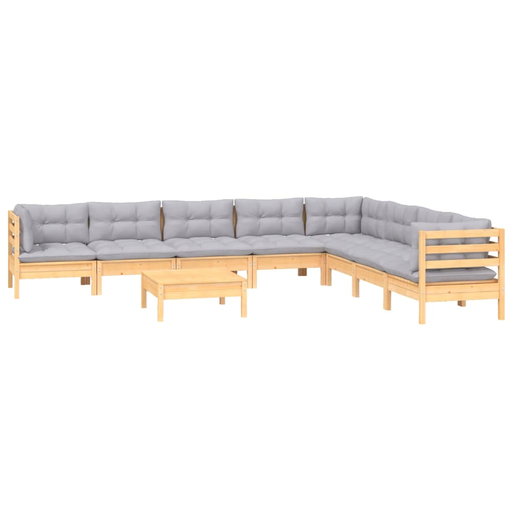 9-delige Loungeset met grijze kussens massief grenenhout is nu te koop bij PeponiXL, paradijselijk wonen!