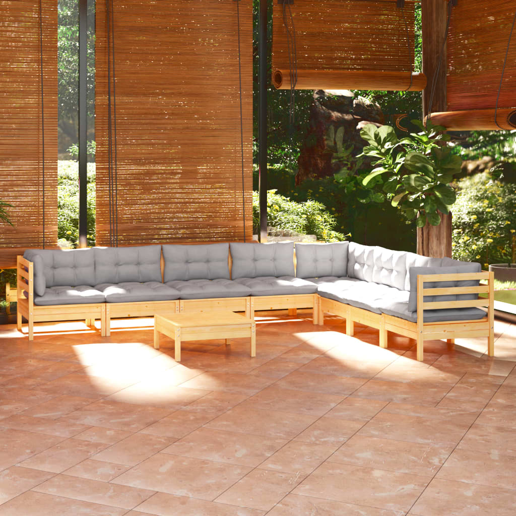 9-delige Loungeset met grijze kussens massief grenenhout is nu te koop bij PeponiXL, paradijselijk wonen!