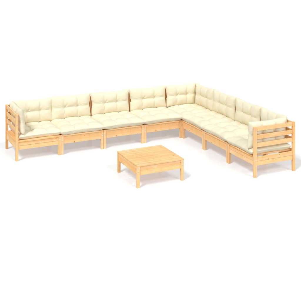 9-delige Loungeset met crèmekleurige kussens massief grenenhout is nu te koop bij PeponiXL, paradijselijk wonen!