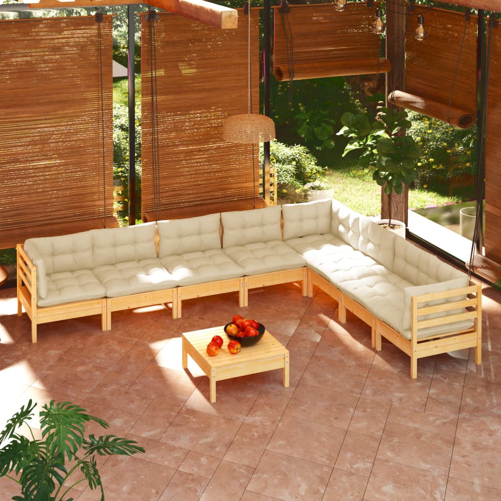 9-delige Loungeset met crèmekleurige kussens massief grenenhout is nu te koop bij PeponiXL, paradijselijk wonen!