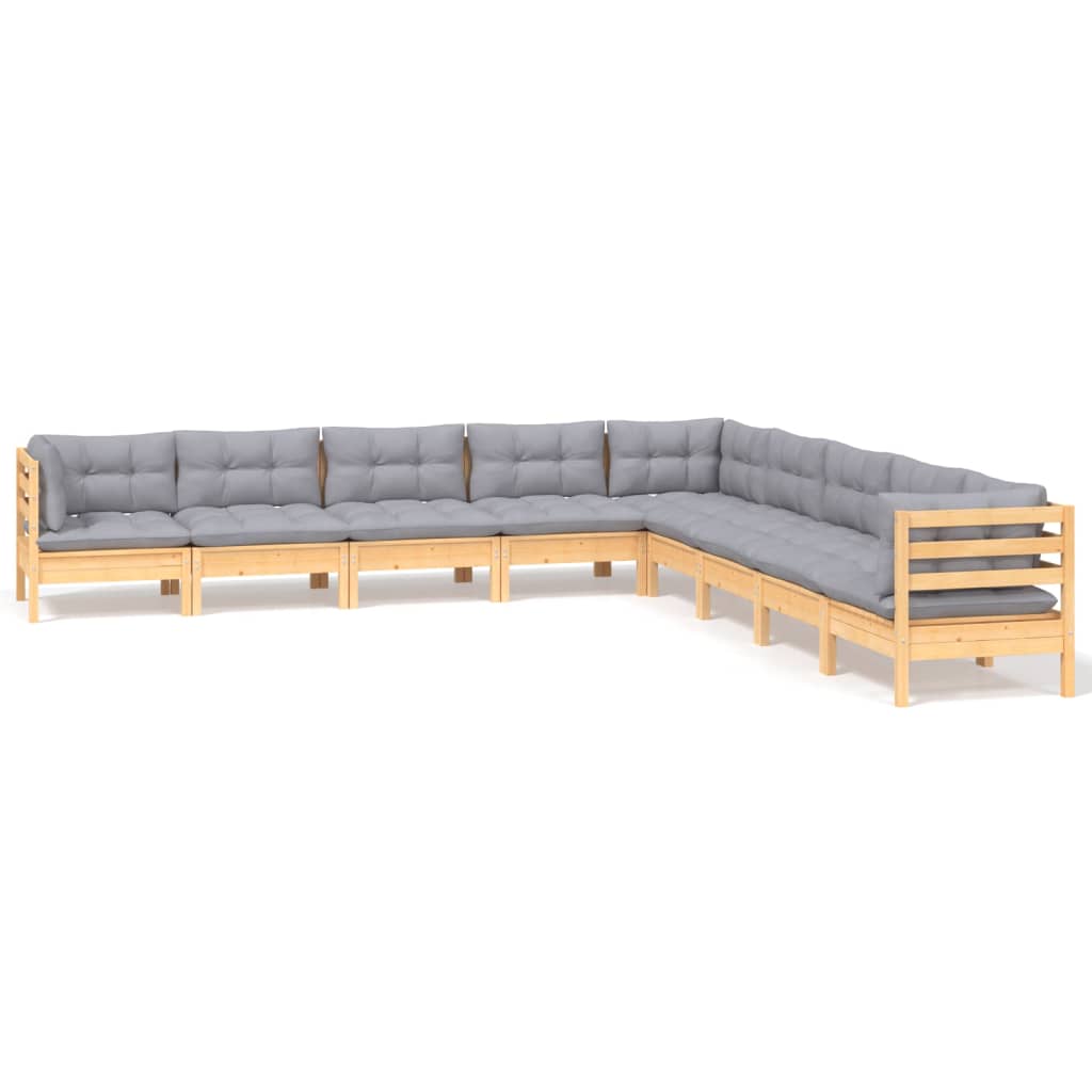 9-delige Loungeset met grijze kussens massief grenenhout is nu te koop bij PeponiXL, paradijselijk wonen!