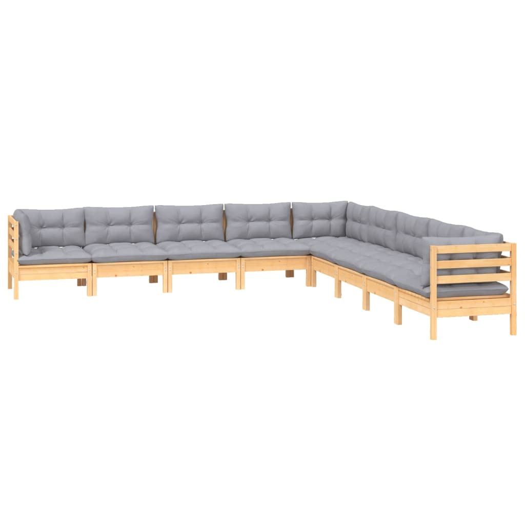9-delige Loungeset met grijze kussens massief grenenhout is nu te koop bij PeponiXL, paradijselijk wonen!