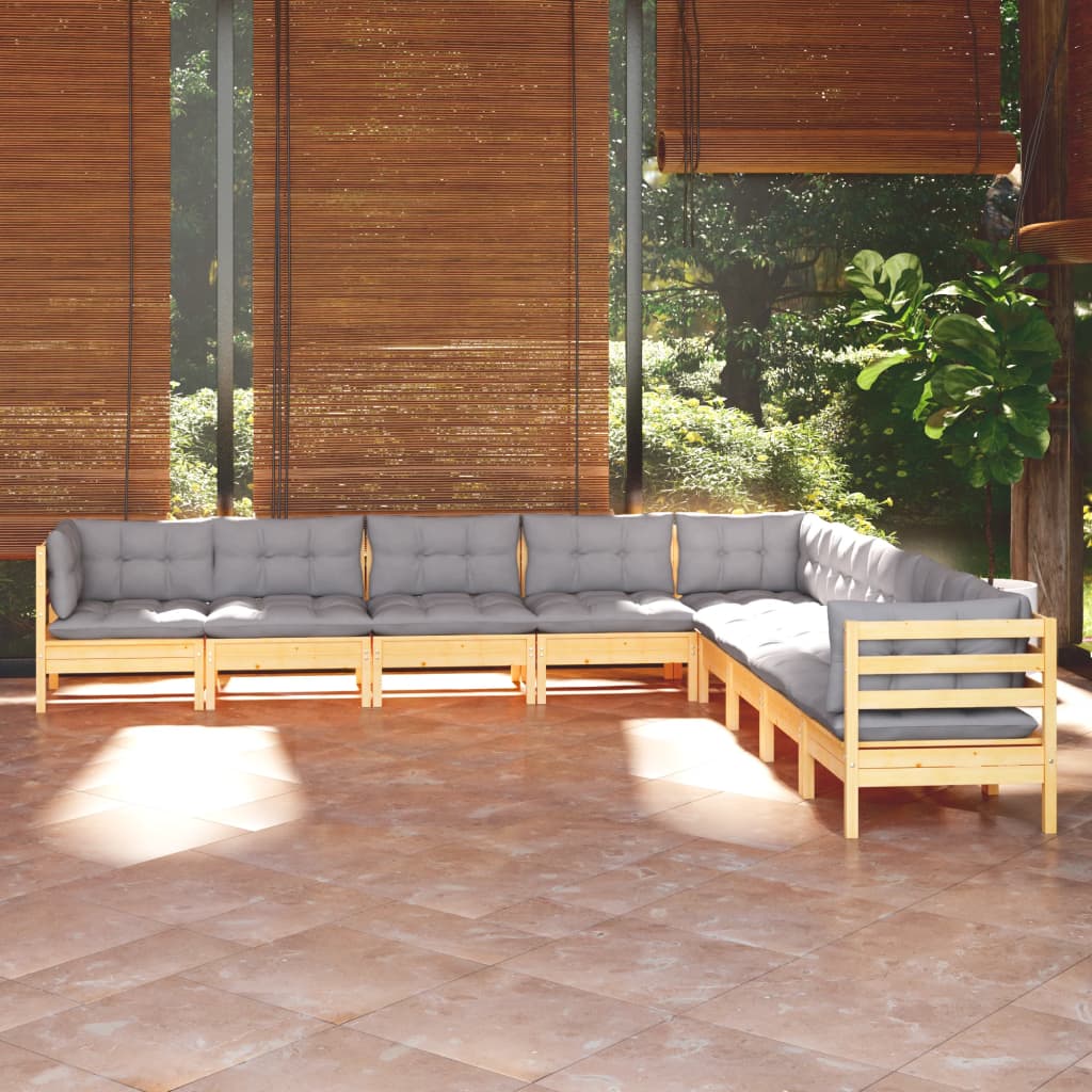 9-delige Loungeset met grijze kussens massief grenenhout is nu te koop bij PeponiXL, paradijselijk wonen!