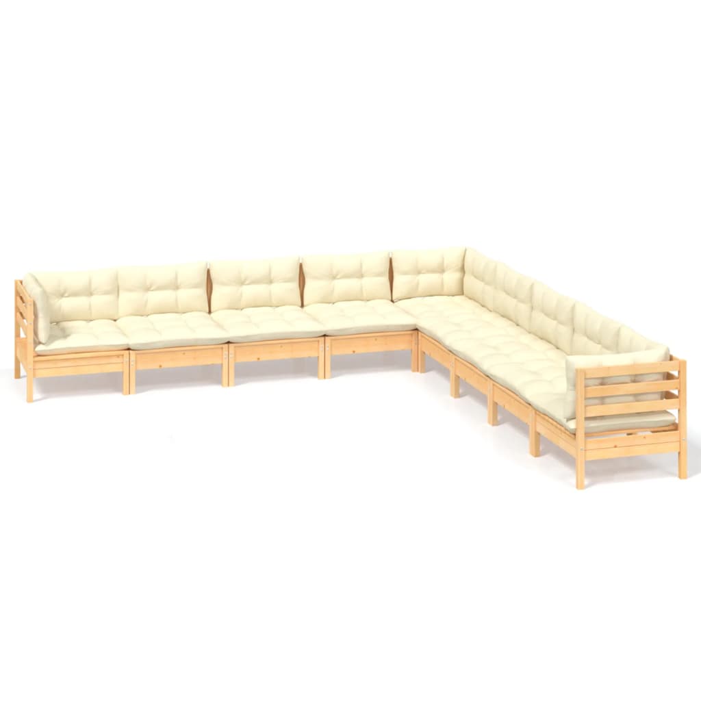9-delige Loungeset met crèmekleurige kussens massief grenenhout is nu te koop bij PeponiXL, paradijselijk wonen!