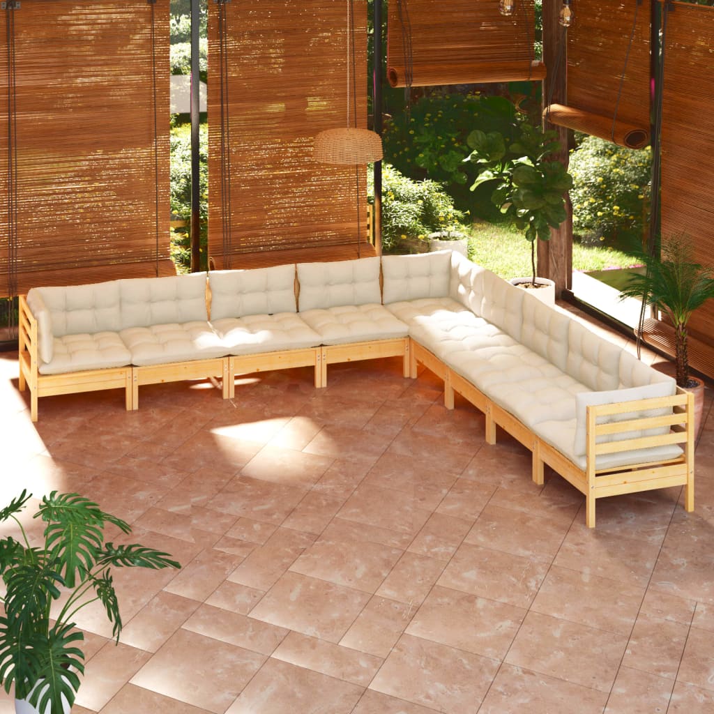 9-delige Loungeset met crèmekleurige kussens massief grenenhout is nu te koop bij PeponiXL, paradijselijk wonen!