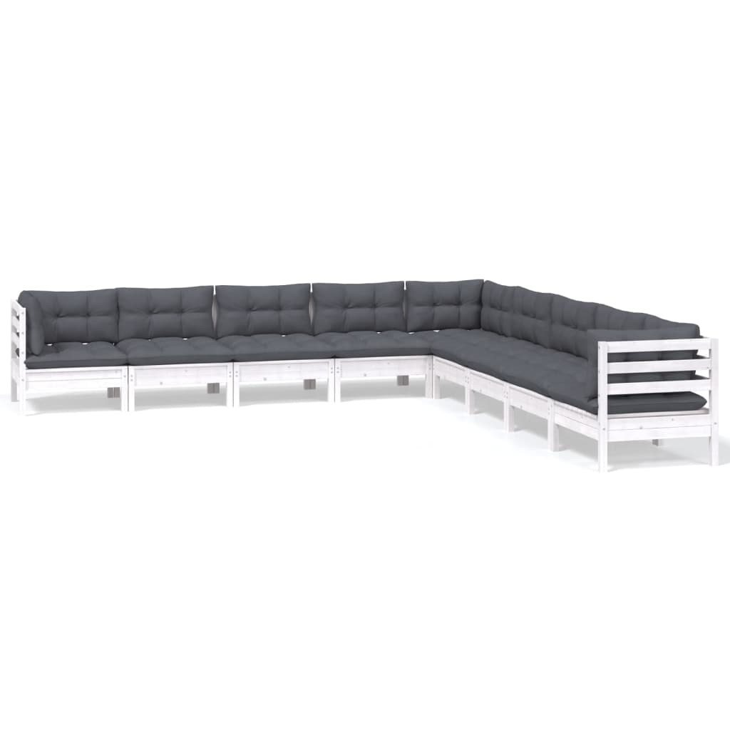 9-delige Loungeset met kussens massief grenenhout wit is nu te koop bij PeponiXL, paradijselijk wonen!