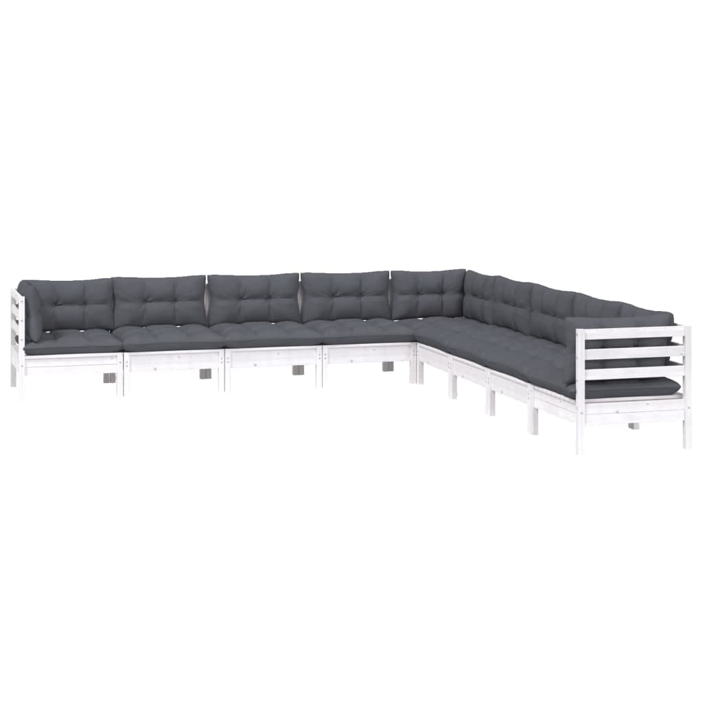9-delige Loungeset met kussens massief grenenhout wit is nu te koop bij PeponiXL, paradijselijk wonen!