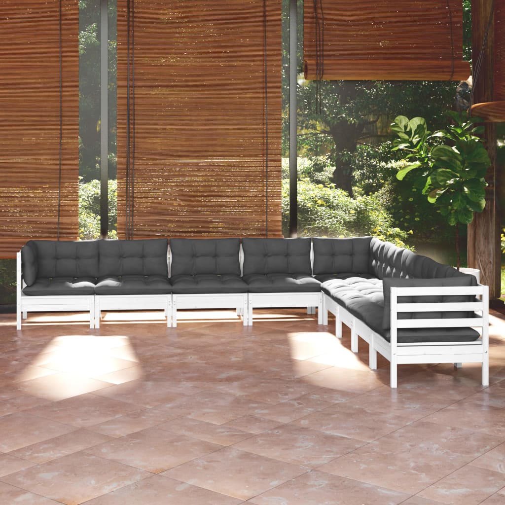 9-delige Loungeset met kussens massief grenenhout wit is nu te koop bij PeponiXL, paradijselijk wonen!
