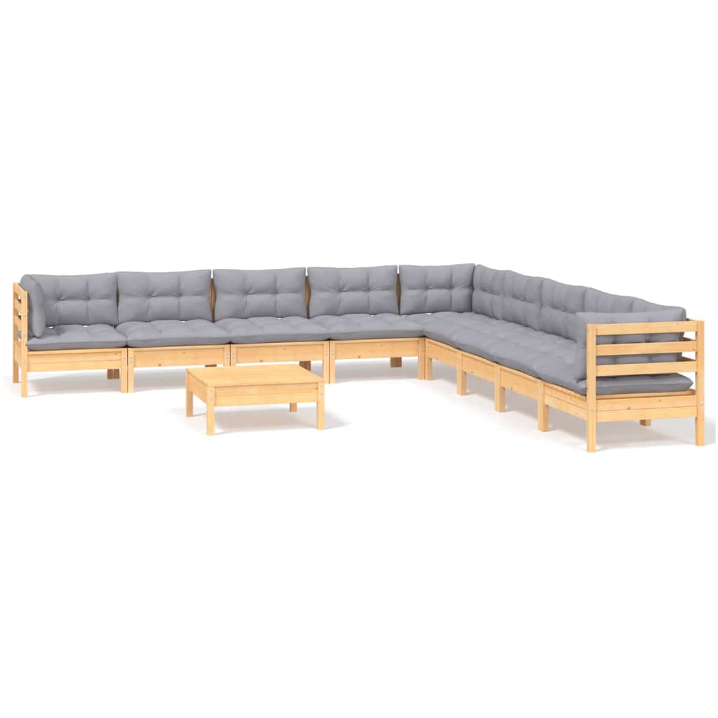 10-delige Loungeset met grijze kussens massief grenenhout is nu te koop bij PeponiXL, paradijselijk wonen!