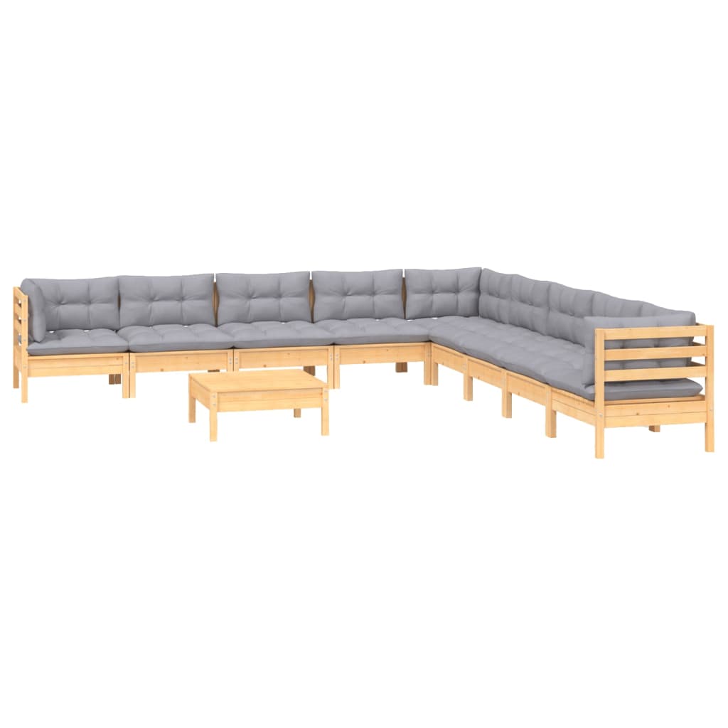 10-delige Loungeset met grijze kussens massief grenenhout is nu te koop bij PeponiXL, paradijselijk wonen!