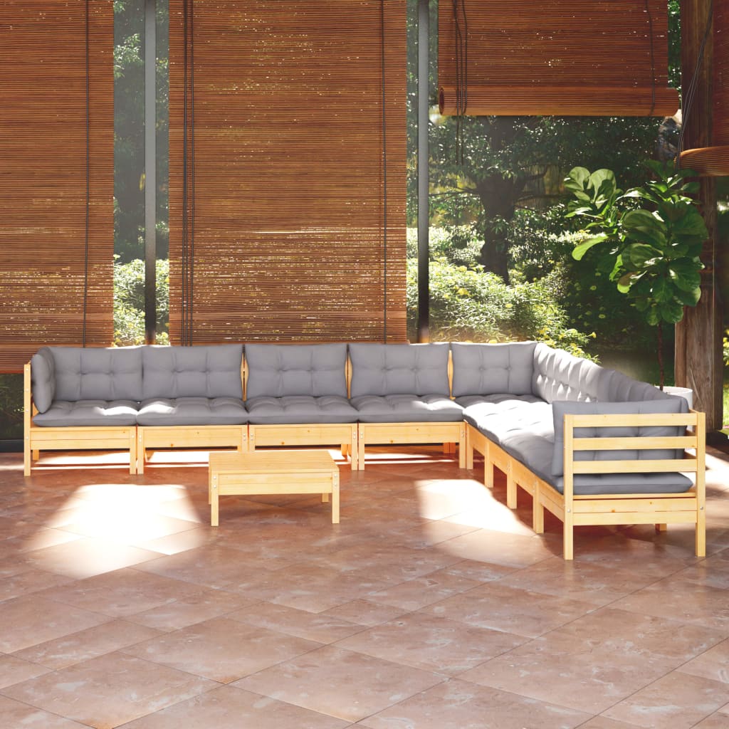 10-delige Loungeset met grijze kussens massief grenenhout is nu te koop bij PeponiXL, paradijselijk wonen!