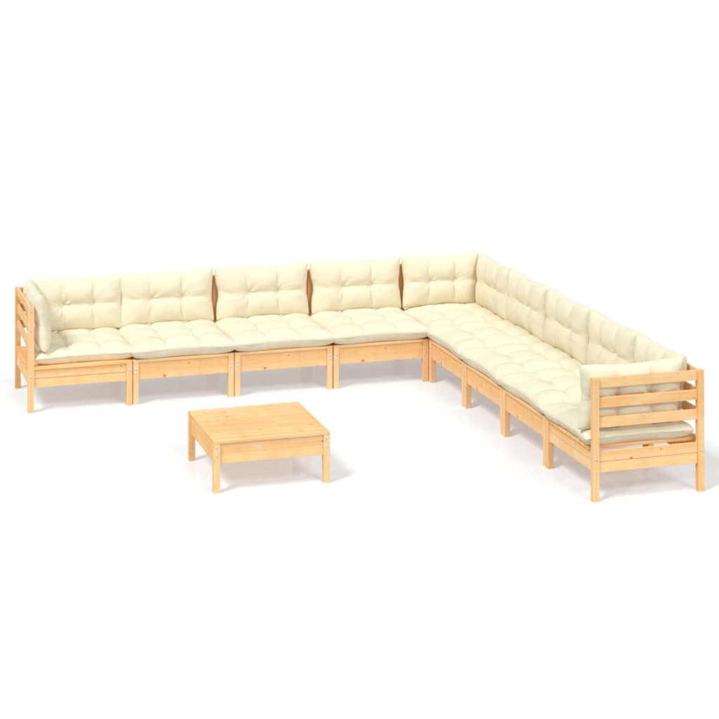 10-delige Loungeset met crèmekleurige kussens grenenhout is nu te koop bij PeponiXL, paradijselijk wonen!