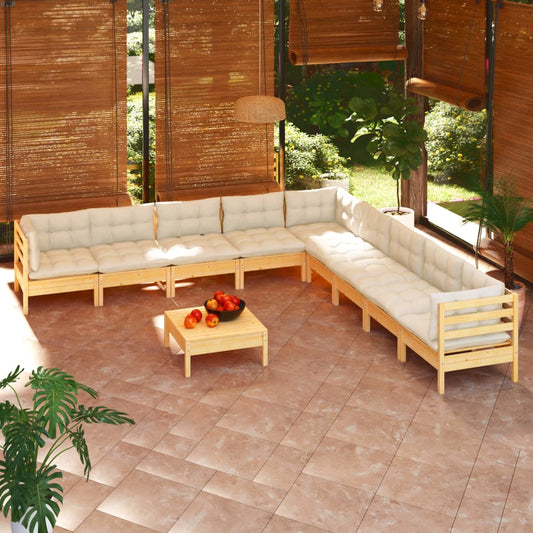 10-delige Loungeset met crèmekleurige kussens grenenhout is nu te koop bij PeponiXL, paradijselijk wonen!