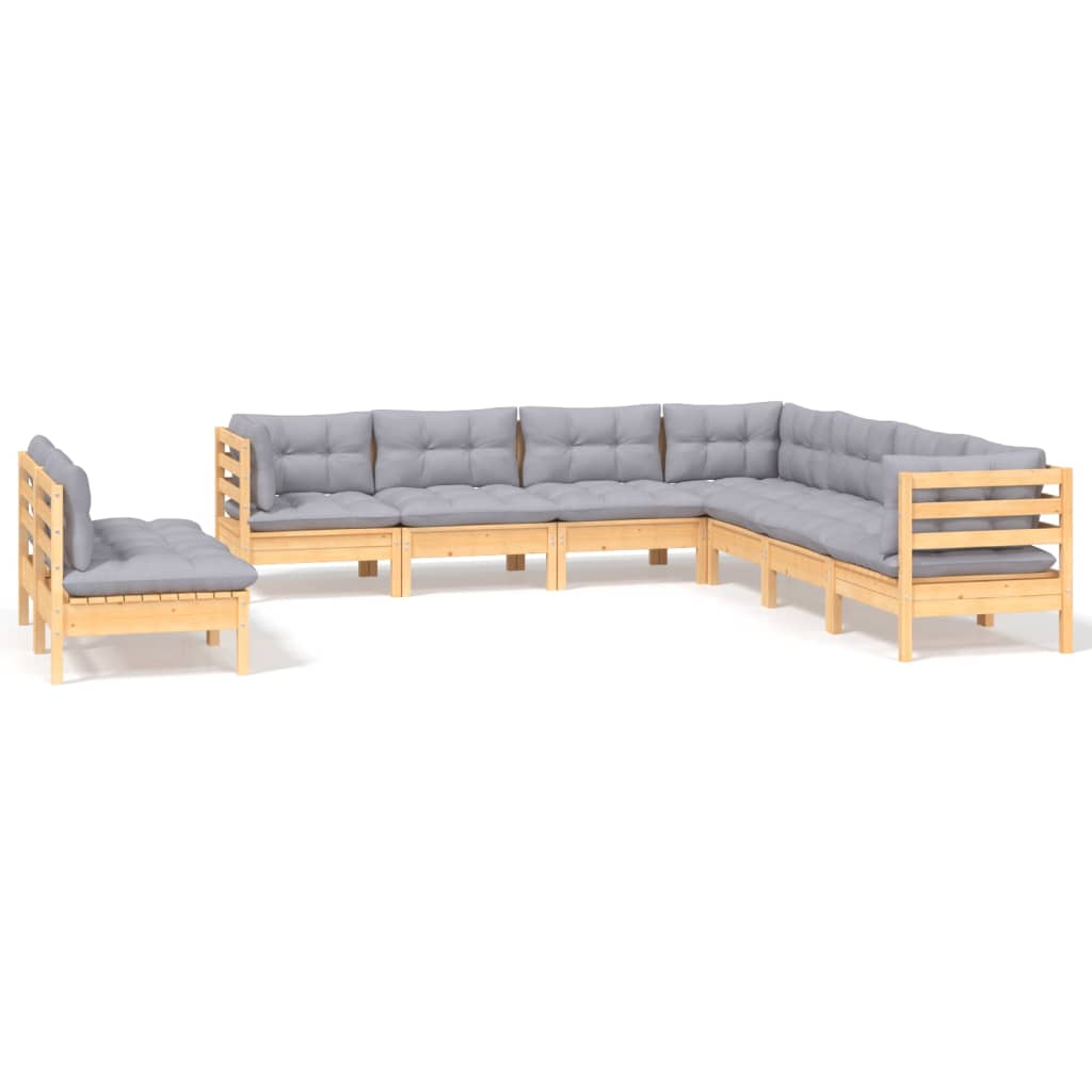 9-delige Loungeset met grijze kussens massief grenenhout is nu te koop bij PeponiXL, paradijselijk wonen!