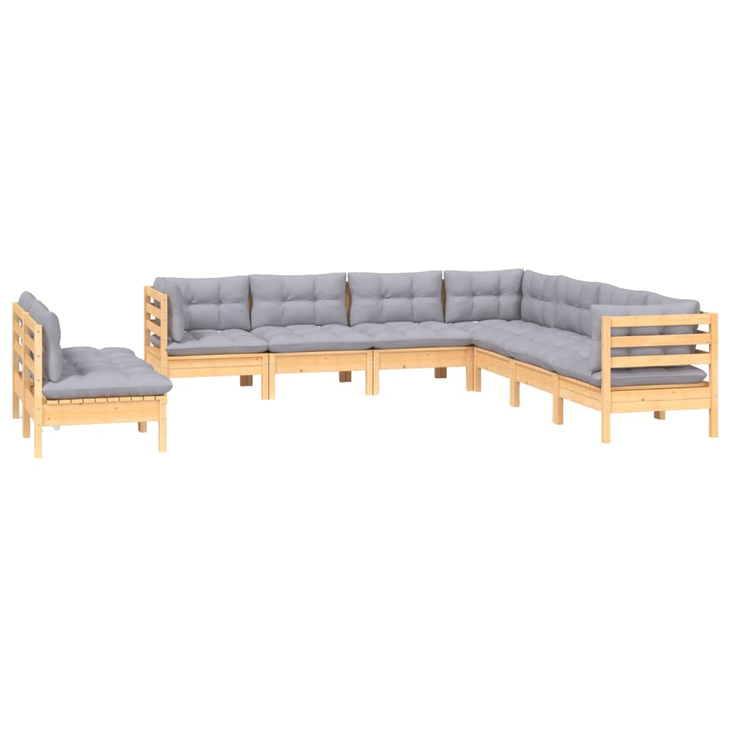 9-delige Loungeset met grijze kussens massief grenenhout is nu te koop bij PeponiXL, paradijselijk wonen!