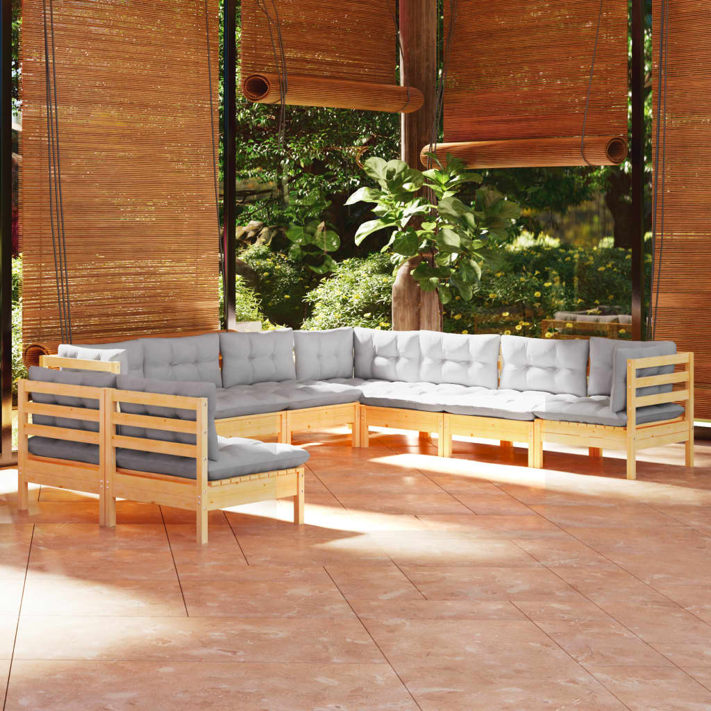 9-delige Loungeset met grijze kussens massief grenenhout is nu te koop bij PeponiXL, paradijselijk wonen!