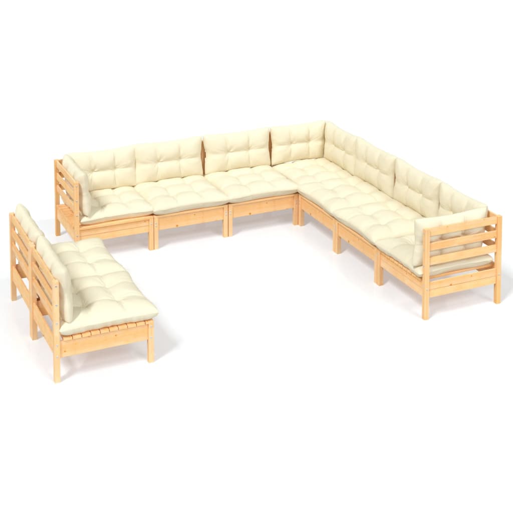 9-delige Loungeset met crèmekleurige kussens massief grenenhout is nu te koop bij PeponiXL, paradijselijk wonen!