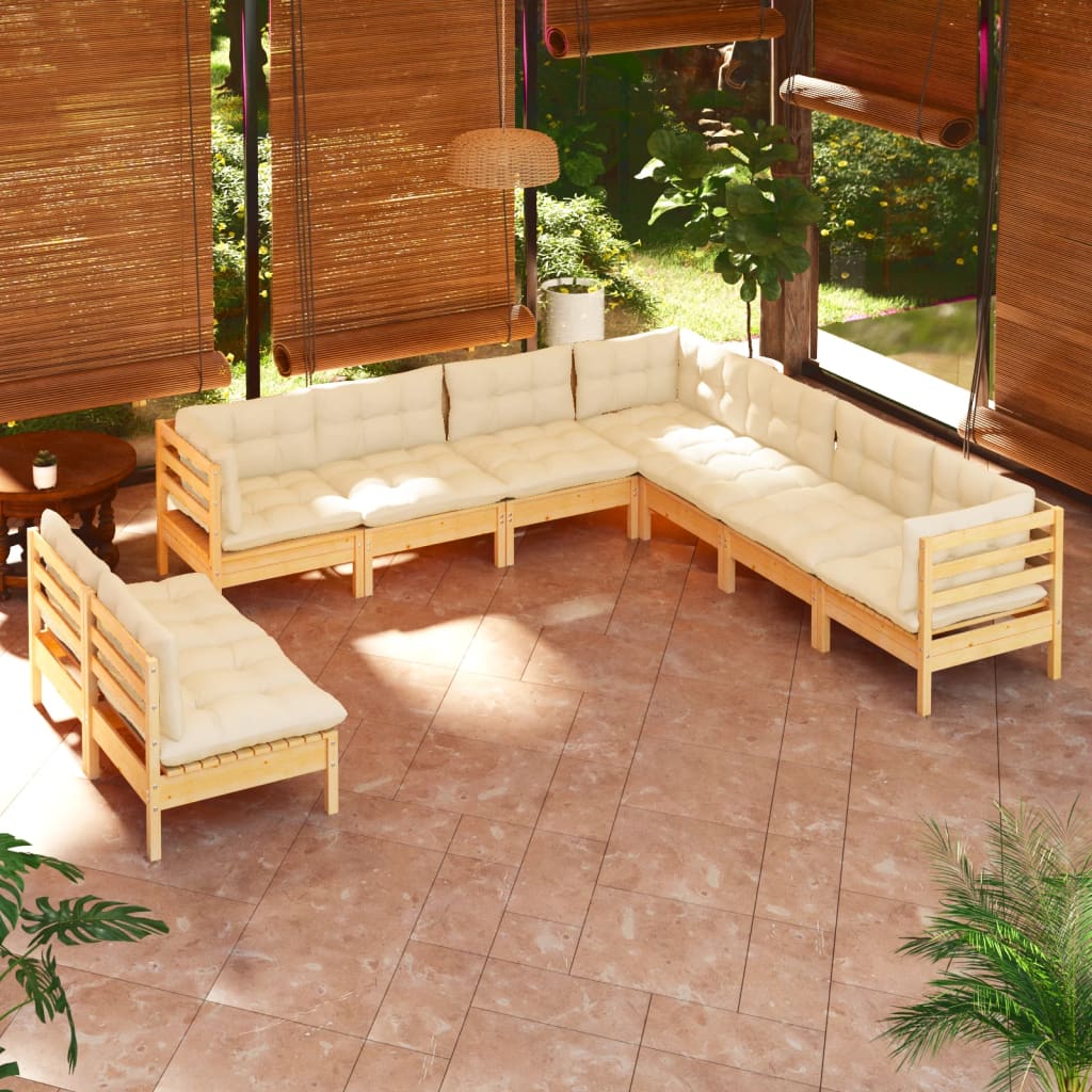 9-delige Loungeset met crèmekleurige kussens massief grenenhout is nu te koop bij PeponiXL, paradijselijk wonen!
