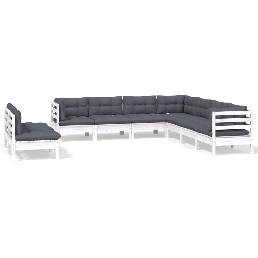 9-delige Loungeset met kussens massief grenenhout wit is nu te koop bij PeponiXL, paradijselijk wonen!