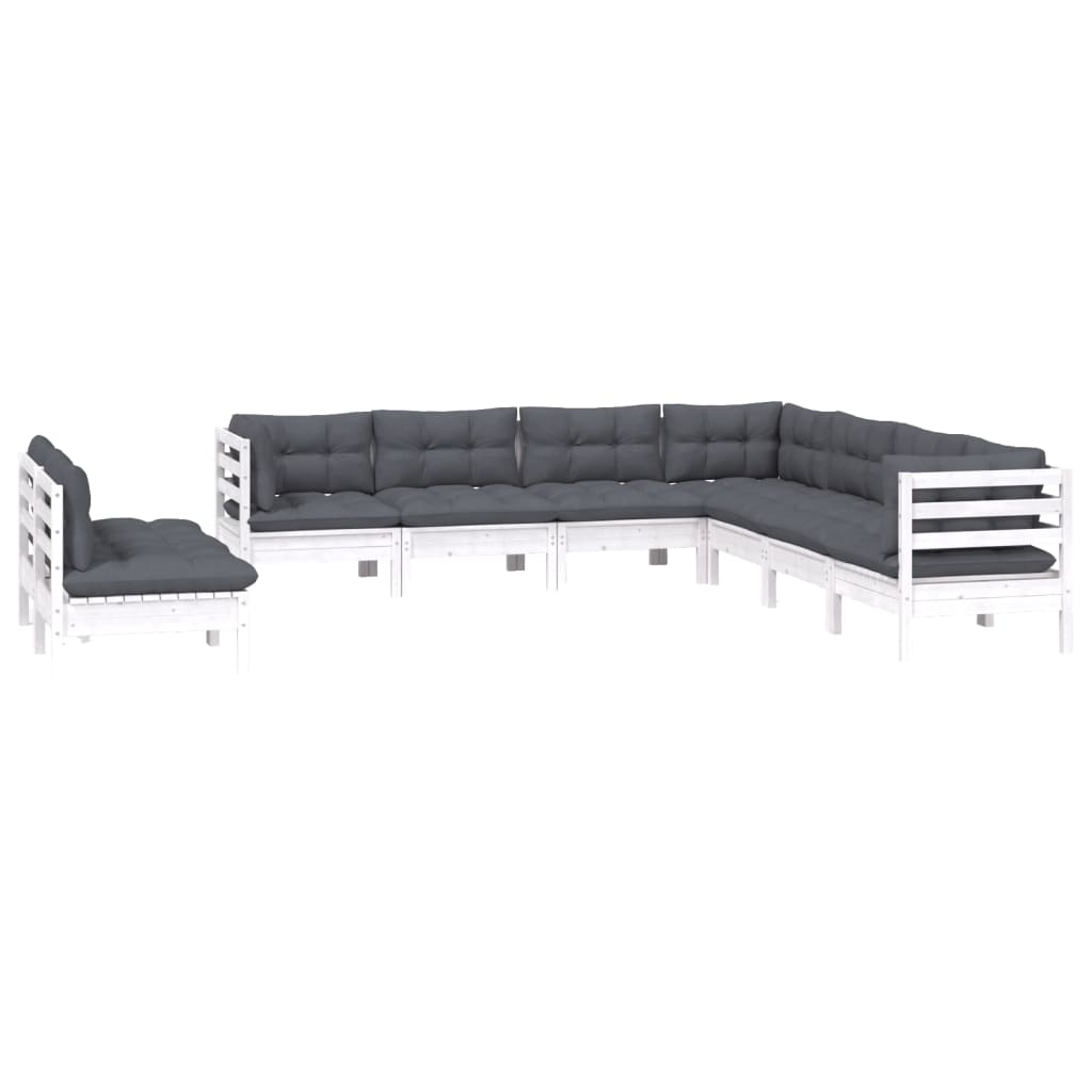 9-delige Loungeset met kussens massief grenenhout wit is nu te koop bij PeponiXL, paradijselijk wonen!