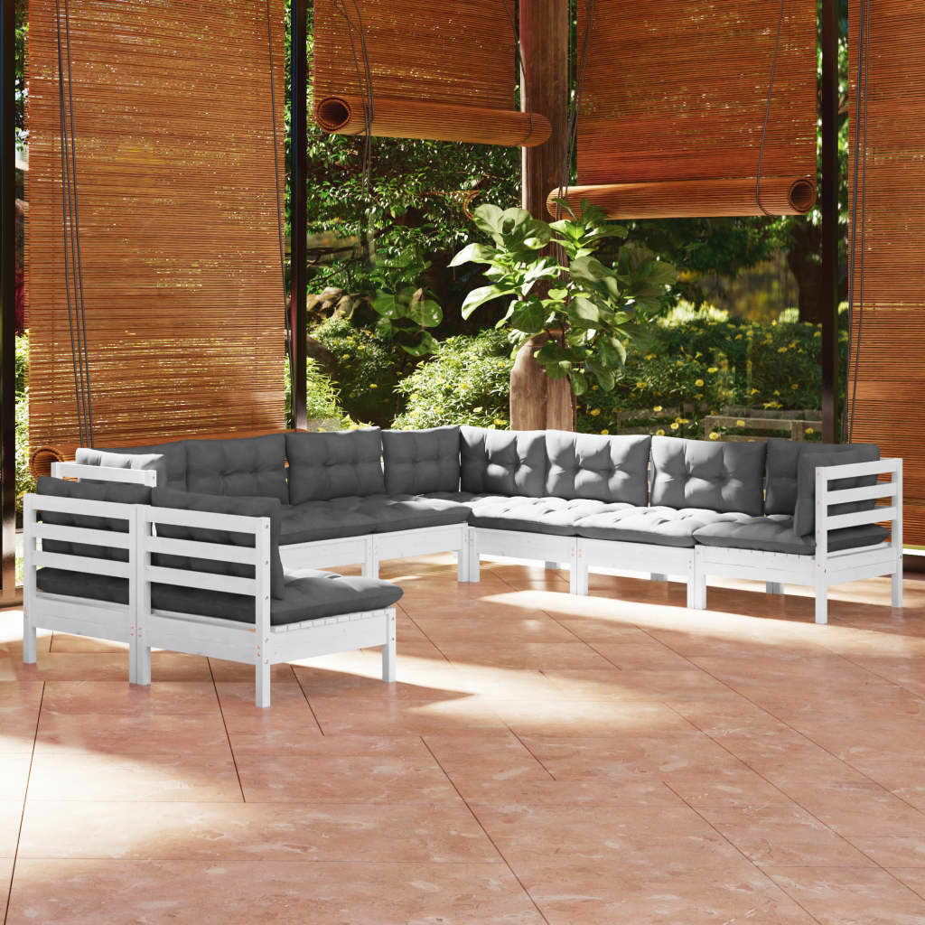 9-delige Loungeset met kussens massief grenenhout wit is nu te koop bij PeponiXL, paradijselijk wonen!