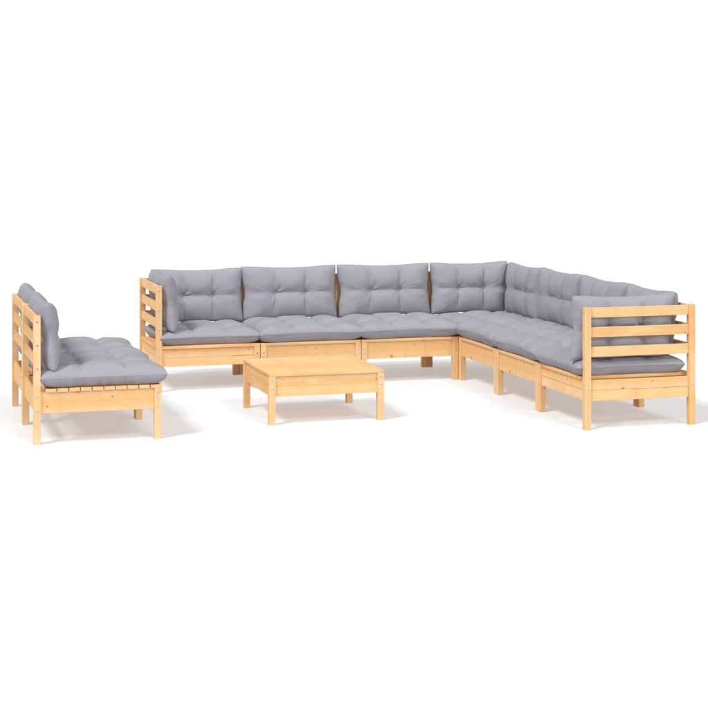 10-delige Loungeset met grijze kussens massief grenenhout is nu te koop bij PeponiXL, paradijselijk wonen!
