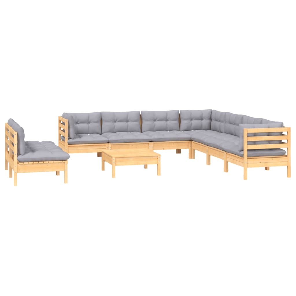 10-delige Loungeset met grijze kussens massief grenenhout is nu te koop bij PeponiXL, paradijselijk wonen!