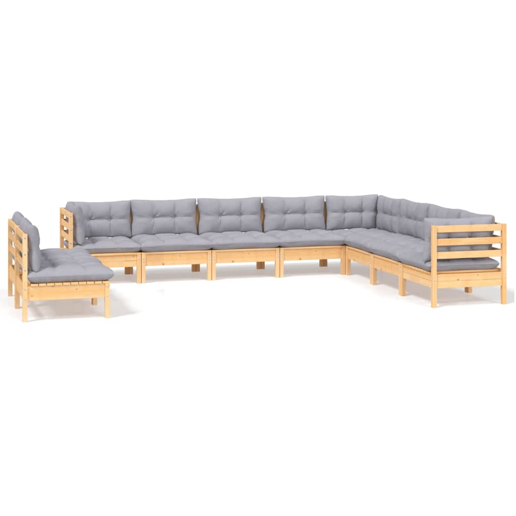 10-delige Loungeset met grijze kussens massief grenenhout is nu te koop bij PeponiXL, paradijselijk wonen!