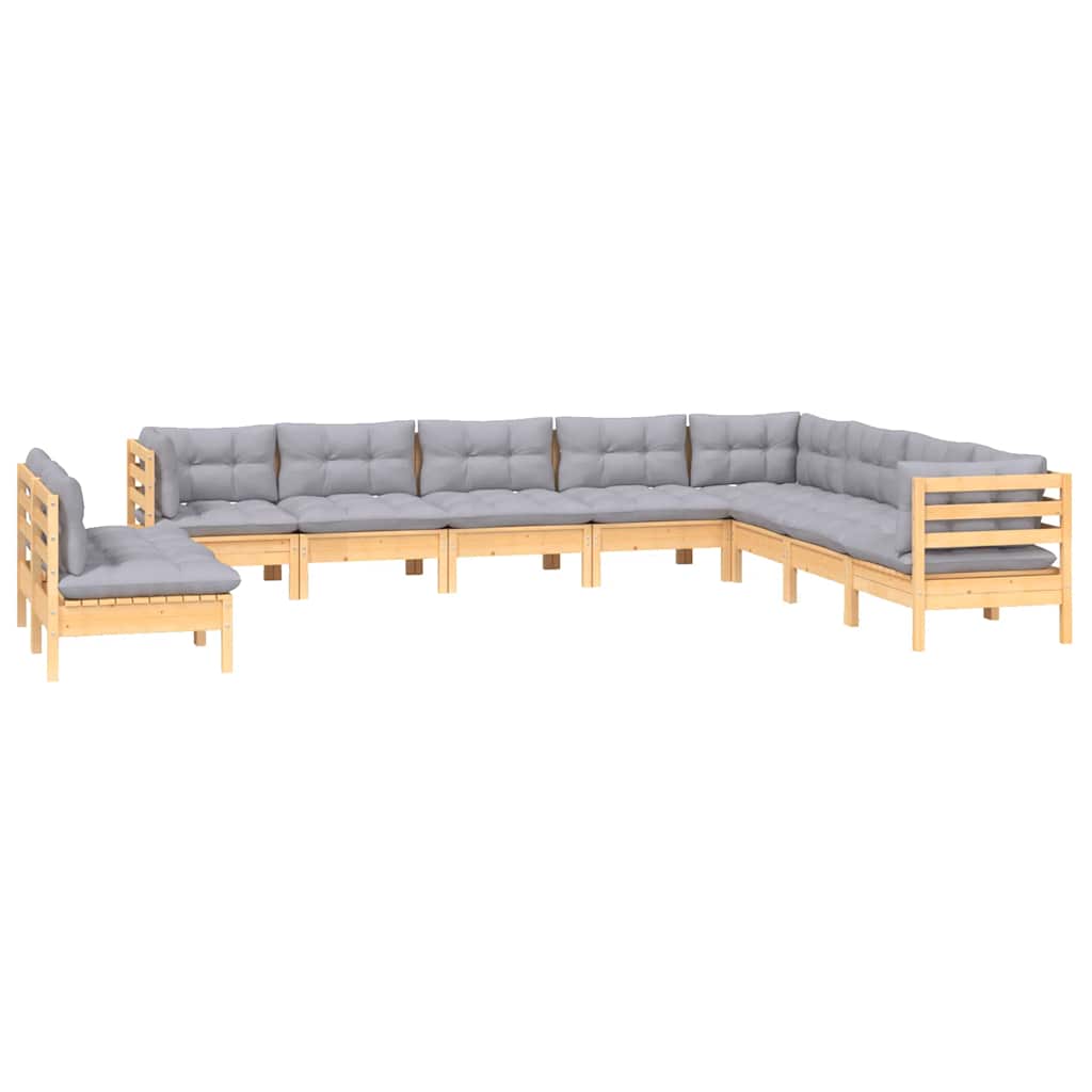 10-delige Loungeset met grijze kussens massief grenenhout is nu te koop bij PeponiXL, paradijselijk wonen!