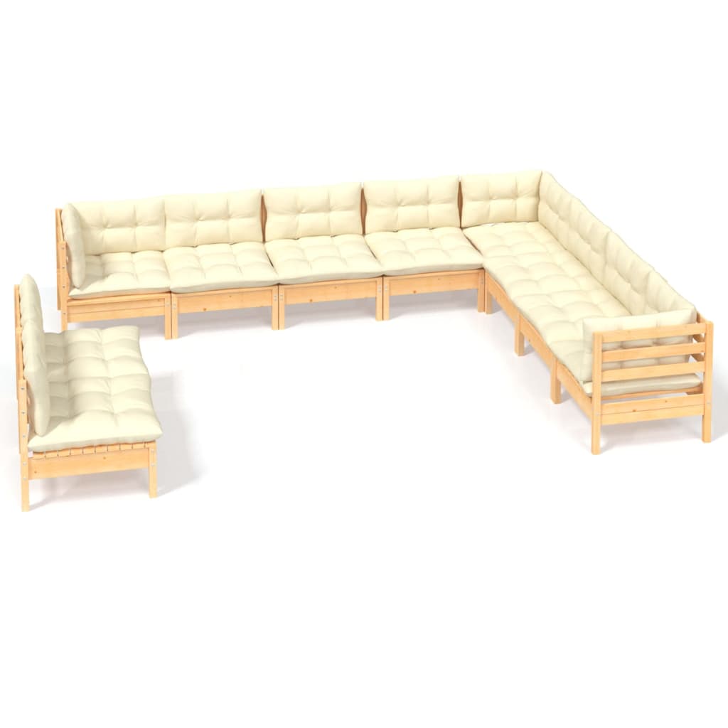 10-delige Loungeset met crèmekleurige kussens grenenhout is nu te koop bij PeponiXL, paradijselijk wonen!