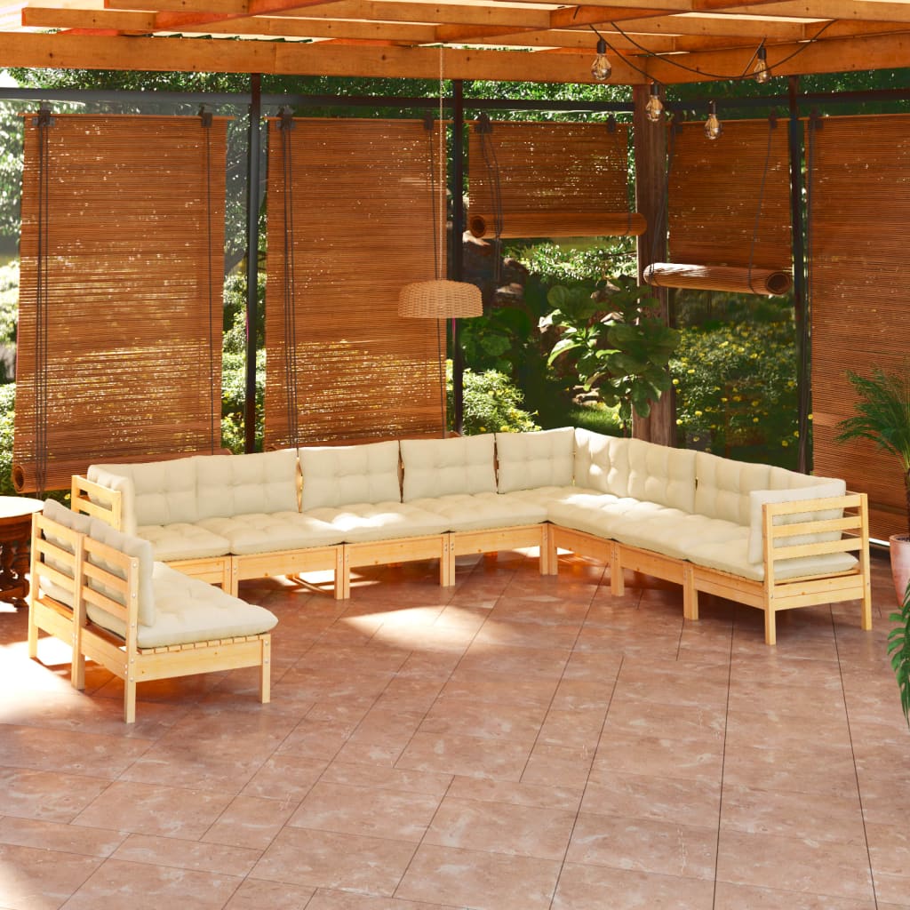 10-delige Loungeset met crèmekleurige kussens grenenhout is nu te koop bij PeponiXL, paradijselijk wonen!