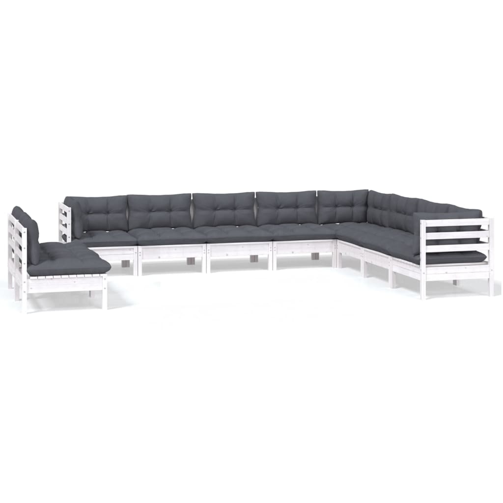 10-delige Loungeset met kussens massief grenenhout wit is nu te koop bij PeponiXL, paradijselijk wonen!
