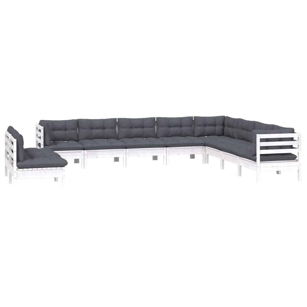 10-delige Loungeset met kussens massief grenenhout wit is nu te koop bij PeponiXL, paradijselijk wonen!