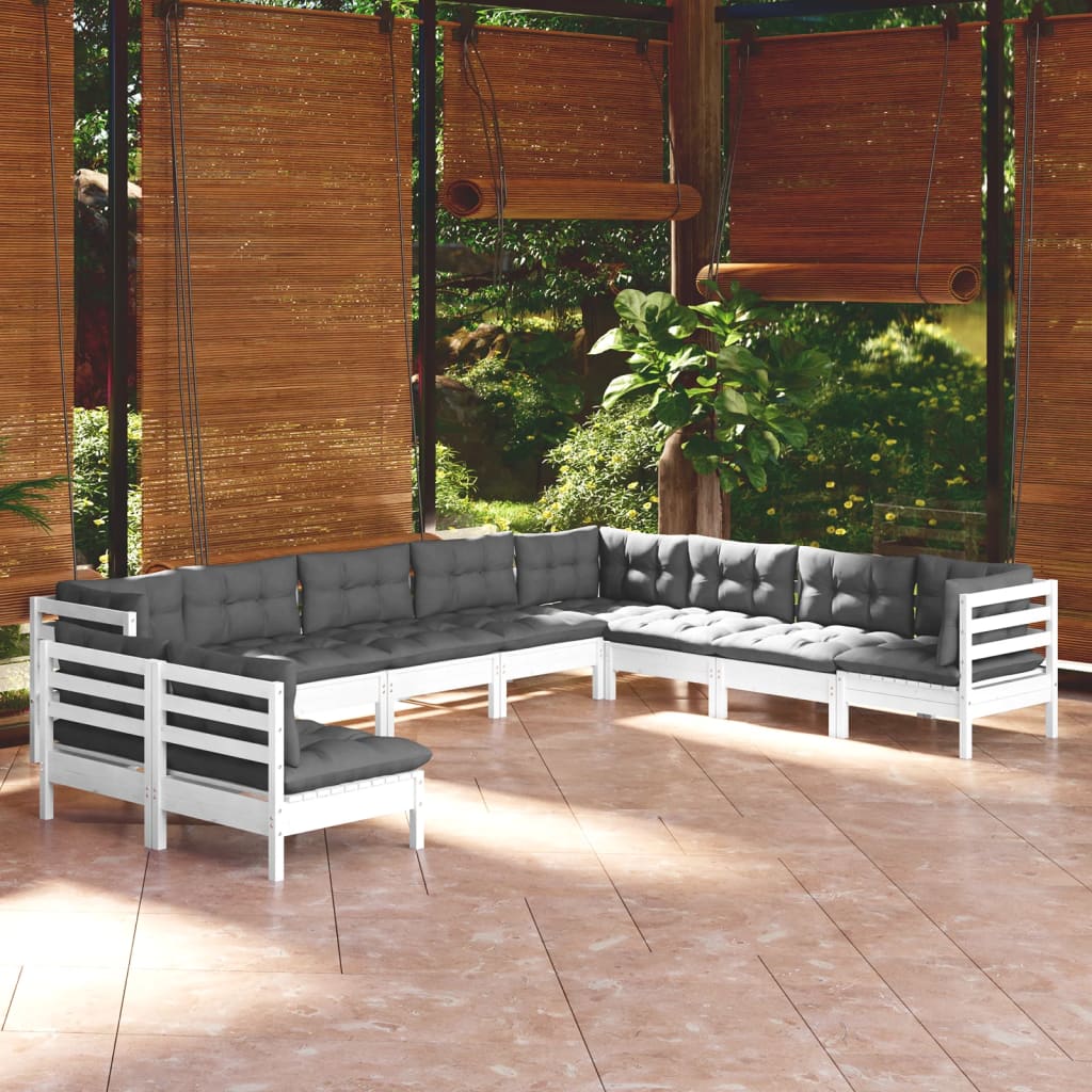 10-delige Loungeset met kussens massief grenenhout wit is nu te koop bij PeponiXL, paradijselijk wonen!