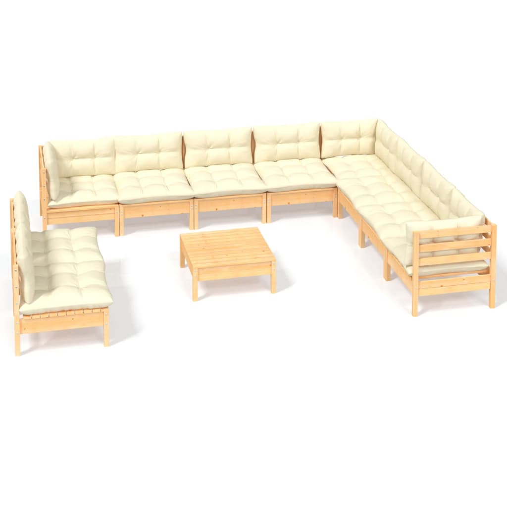 11-delige Loungeset met crèmekleurige kussens grenenhout is nu te koop bij PeponiXL, paradijselijk wonen!