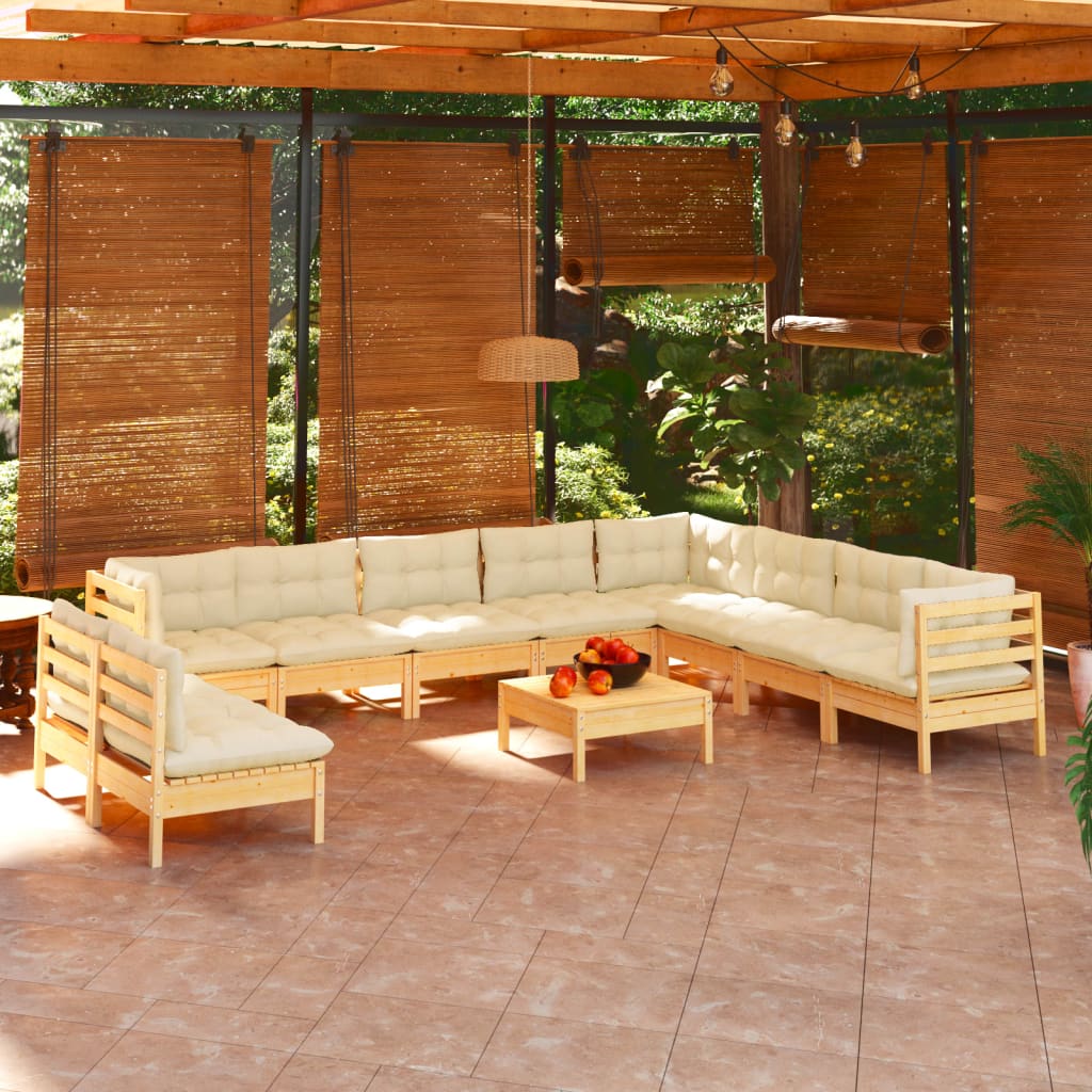 11-delige Loungeset met crèmekleurige kussens grenenhout is nu te koop bij PeponiXL, paradijselijk wonen!