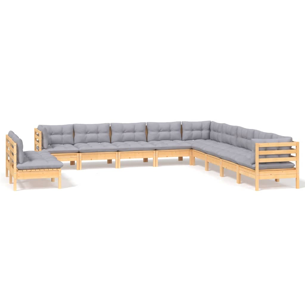 11-delige Loungeset met grijze kussens massief grenenhout is nu te koop bij PeponiXL, paradijselijk wonen!