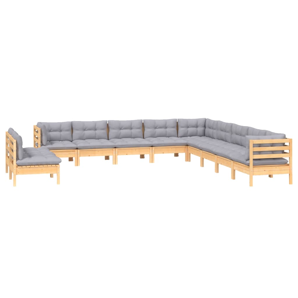 11-delige Loungeset met grijze kussens massief grenenhout is nu te koop bij PeponiXL, paradijselijk wonen!