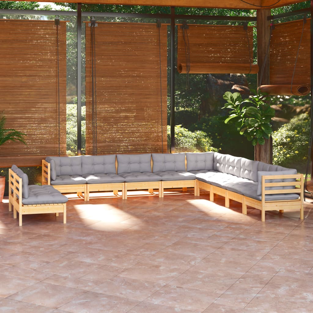11-delige Loungeset met grijze kussens massief grenenhout is nu te koop bij PeponiXL, paradijselijk wonen!