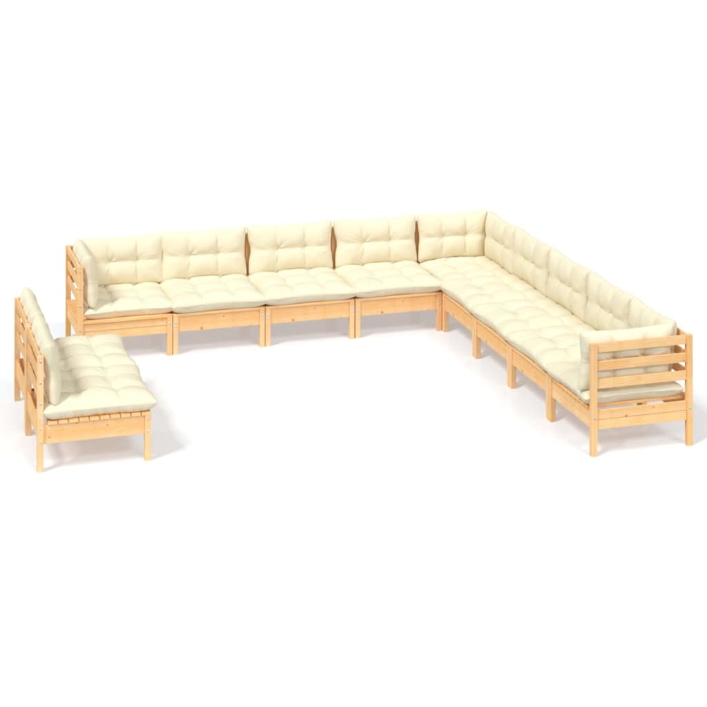 11-delige Loungeset met crèmekleurige kussens grenenhout is nu te koop bij PeponiXL, paradijselijk wonen!