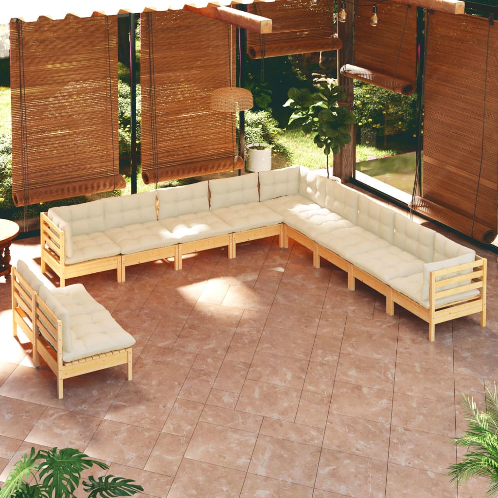 11-delige Loungeset met crèmekleurige kussens grenenhout is nu te koop bij PeponiXL, paradijselijk wonen!