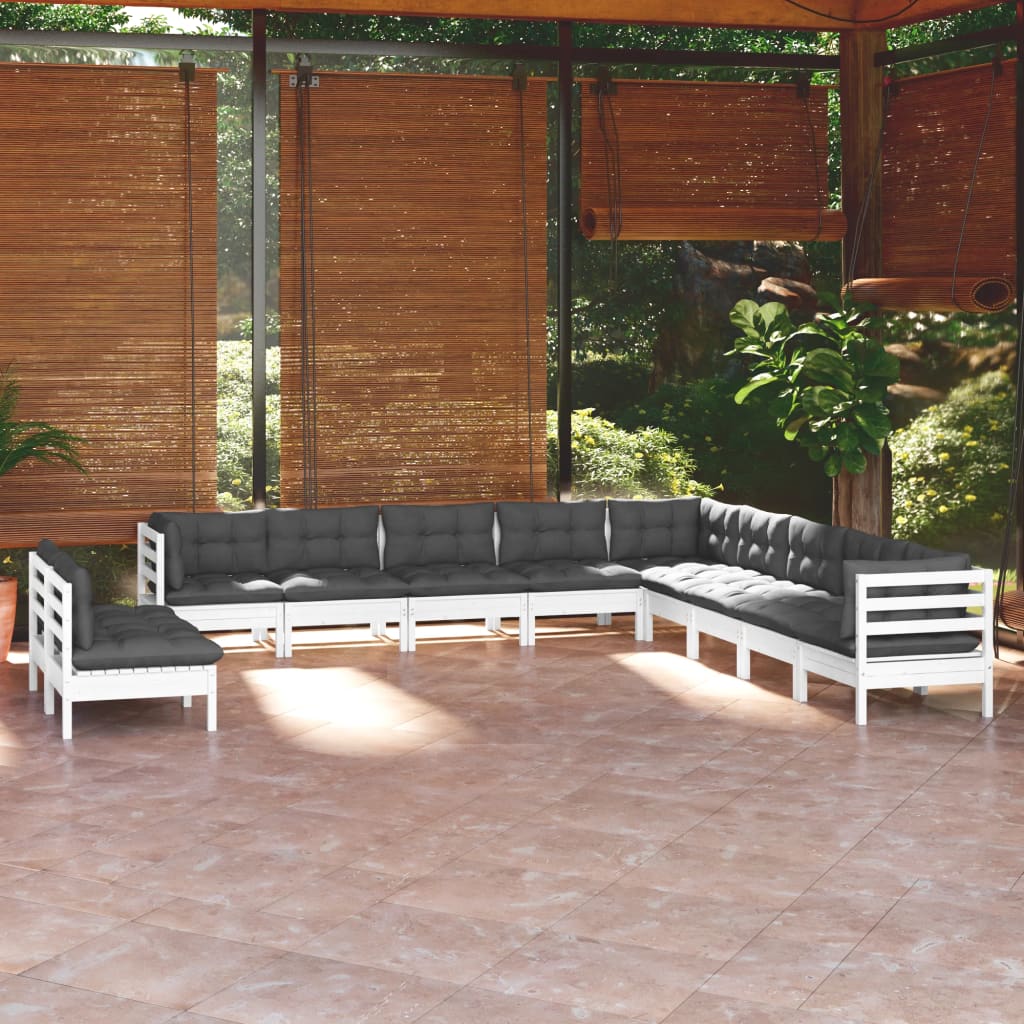 11-delige Loungeset met kussens massief grenenhout wit is nu te koop bij PeponiXL, paradijselijk wonen!